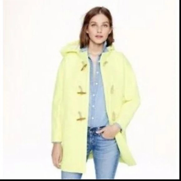 J. CREW COLLECTION Neon Yellow Textured Basket-Weave NWOT Toggle Coat Size 12 - Picture 2 of 16